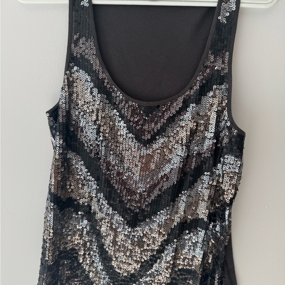Sequin Sleeveless Top - Black and Silver